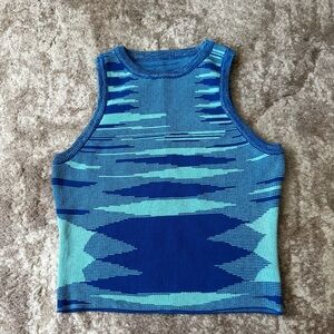 Blue tie dye knit tank top
